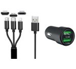 Chargeur USB pour voiture '3EN1', 12/24 V, noir
