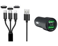 USB-autolader 3-in-1', 12/24 V, zwart