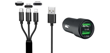 USB-Autoladegerät '3IN1', 12/24 V, schwarz