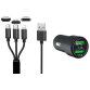 Chargeur USB pour voiture '3EN1', 12/24 V, noir