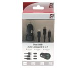 Chargeur USB pour voiture '3EN1', 12/24 V, noir