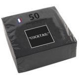 Pack of 50 micro-embossed 2-ply cotton cocktail napkins - 20x20 cm - Black