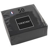 Paquet de 50 serviettes cocktail micro-gaufrées ouate 2 plis - 20x20 cm - Noir