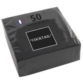 Pack of 50 micro-embossed 2-ply cotton cocktail napkins - 20x20 cm - black