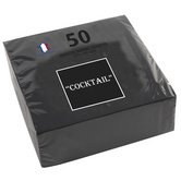 Pak van 50 2-laags micro gewafelde watten cocktailservetten - Formaat 20x20 cm - Zwart