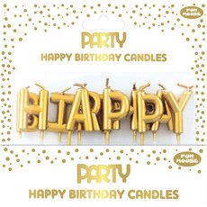 Set bougies d'anniversaire Happy Birthday, or