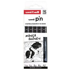 De_rotulador uniball pin manga shonen color negro blister de 5 unidades