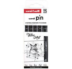 De_rotulador uniball pin tattoo art color negro blister de 5 unidades