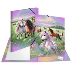 Chemise à élastique 'Le monde des chevaux', carton, A4