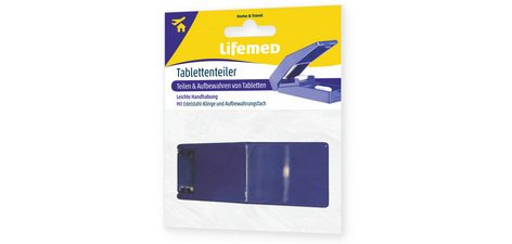 Coupe-comprimé avec réservoir, bleu