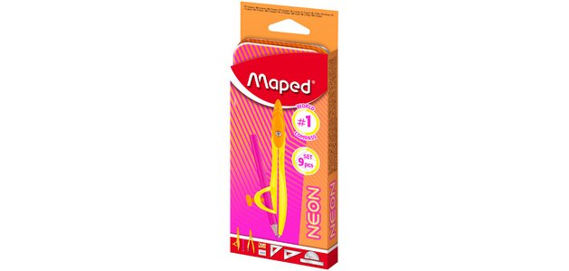 Coffret de géométrie Mathset STUDY NEON, 9 pièces