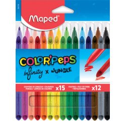 En_set rotuladores maped color pepjungle 12 colores + 15 lapices de colores infinity surtidos