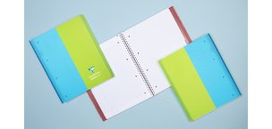 Cahier reliure intégrale enveloppante Koverbook TWIN A4+ 80 pages grands carreaux + 80 pages petits carreaux détachables perforé 4 trous couverture polypropylène bicolore - Assortis
