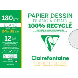 Gekörntes, 100% recyceltes Zeichenpapier, Mappe, 12 Blatt 24x32 cm 180g weiß