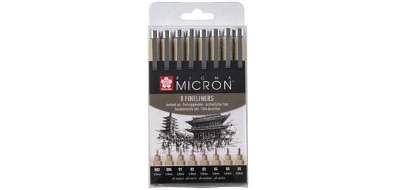 Fine point felt pen PIGMA MICRON, set of 8, black