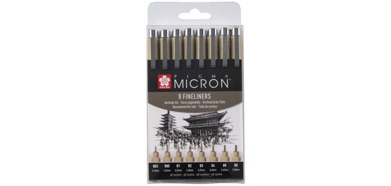 Feutre pointe fine PIGMA MICRON, étui de 8, noir
