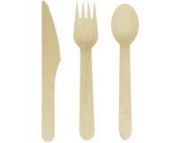 Couverts jetables, en bois, 200 pièces
