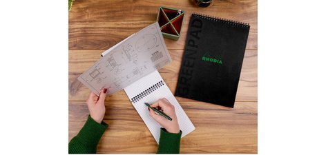 Blok met integrale binding GREENPAD, A5+, geruit, zwart