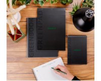 Greenbook cahier recyclé et recyclable en carte souple 350 g/m2 - A5+ 16 x 21 cm 160 pages 5/5 perforation 6 trous - Papier Clairefontaine recyclé 90 g/m2 - Noir - New - Noir