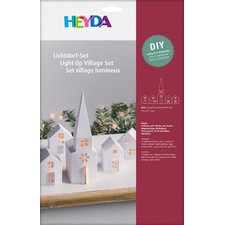 Kit village illuminé Maisons & église carton, 5 pièces