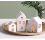 Kit village illuminé Maisons, carton, 3 pièces, blanc