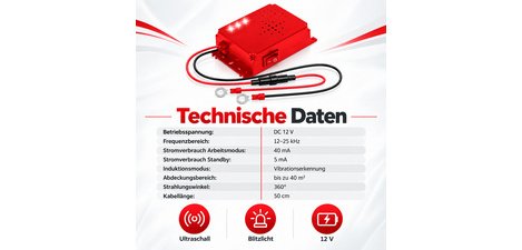 Nagetiere-Abwehrmittel, 12V, mit Ultraschall & Licht