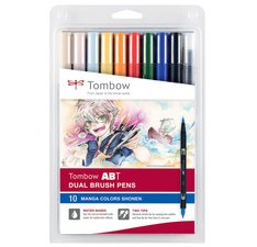 En_rotulador tombow abt dual brush acuarelable doble punta fina/pincel estuche de 10 colores manga shojo