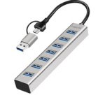 Hub USB 3.0, 7 ports, 7x USB-A, argent