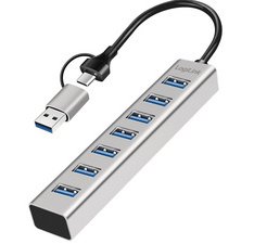 Hub USB 3.0, 7 ports, 7x USB-A, argent