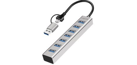 Hub USB 3.0, 7 ports, 7x USB-A, argent