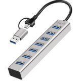 Hub USB 3.0, 7 ports, 7x USB-A, argent