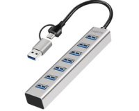 Hub USB 3.0, 7 ports, 7x USB-A, argent