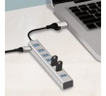 Hub USB 3.0, 7 ports, 7x USB-A, argent