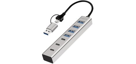 Hub USB 3.0, 7 ports, 4x USB-A / 3x USB-C, argent