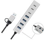 Hub USB 3.0, 7 ports, 4x USB-A / 3x USB-C, argent