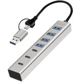 Hub USB 3.0, 7 ports, 4x USB-A / 3x USB-C, argent
