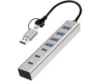 Hub USB 3.0, 7 ports, 4x USB-A / 3x USB-C, argent
