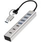 Hub USB 3.0, 7 ports, 4x USB-A / 3x USB-C, argent