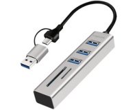 Hub USB 3.0 met kaartlezer, 3 poorten, zilver