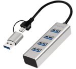 Hub USB 3.0, 4 ports, 4x USB-A, argent