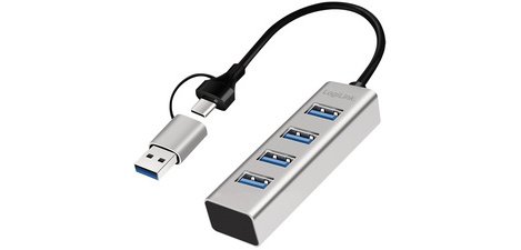 Hub USB 3.0, 4 ports, 4x USB-A, argent