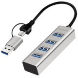 Hub USB 3.0, 4 ports, 4x USB-A, argent