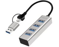 Hub USB 3.0, 4 ports, 4x USB-A, argent