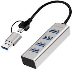 Hub USB 3.0, 4 ports, 4x USB-A, argent