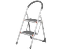 Escabeau pliable en acier, 3 niveaux, blanc/gris