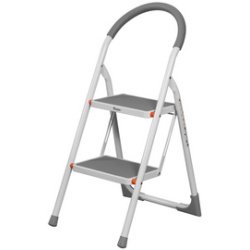 Escabeau pliable en acier, 3 niveaux, blanc/gris