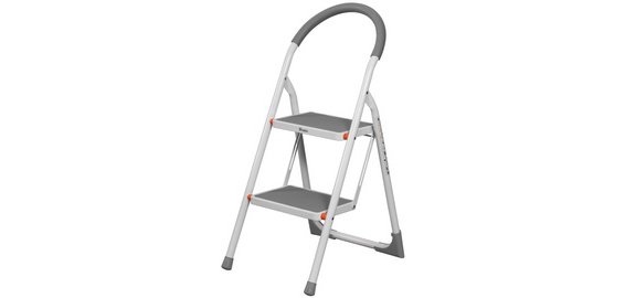 Escabeau pliable en acier, 3 niveaux, blanc/gris