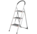 Escabeau pliable en acier, 3 niveaux, blanc/gris
