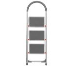 Escabeau pliable en acier, 3 niveaux, blanc/gris