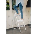 Escabeau pliable en acier, 3 niveaux, blanc/gris